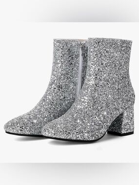 Sparkle Women's Ankle Boots in Silver Glitter